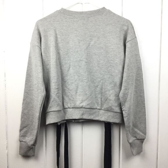 Storets Gray Sweatshirt Cropped Top Black Lace-Up Side, Size - Small - Picture 8 of 9